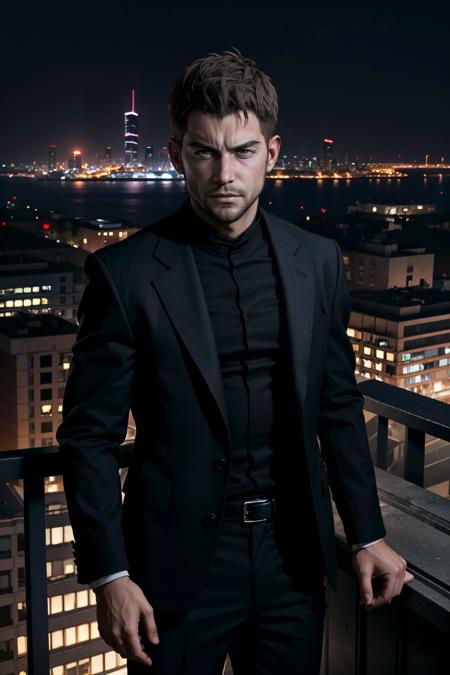 ((ultra detailed, masterpiece, best quality))
 <lora:REVChris:0.8>
REVChris, 1boy, solo, short hair, On a sophisticated city rooftop, dressed in a sharp blazer, with the skyline as the backdrop, at night