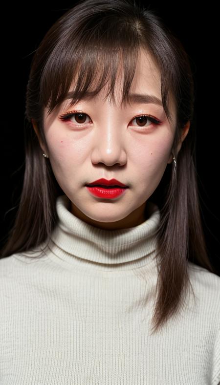 1a22e45M5-850, wearing turtleneck sweater BREAK (to8contrast style), Close-up portrait,lips, 8k RAW photo, highest quality, detailed eyes, looking at the camera, best shadow, intricate details, interior, , muted colors, high contrast style, glam shot, smoldering, sultry, intense, languid, tempting, sensual, seductive, longing, yearning, smitten, dark photography studio, minimal lighting, deep shadows, stark contrasts, dramatic highlights, red backdrop, natural pout, lusciousness, red lips, bold color, alluring, captivating, striking, unforgettable, stunning, breathtaking, timeless beauty.