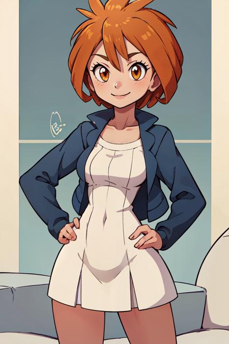 zzBrigette, short hair, orange hair, brown eyes, zzBrigette, short hair, orange hair, brown eyes, blue jacket, white dress,