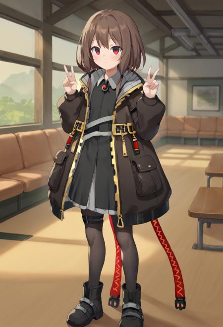 snezhinka-battle,red eyes,brown hair,medium hair,long locks,sidelocks,black coat,open coat,black dress,long sleeves,neck ornament,white collared,black pantyhose,thigh strap,grey belts,ankle boots,black footwear snezhinka-nonarmed,red eyes,brown hair,medium hair,long locks,sidelocks,black dress,frilled dress,(beltless,buttonless:1.2),long sleeves,white collared,black pantyhose,ankle boots,black footwear