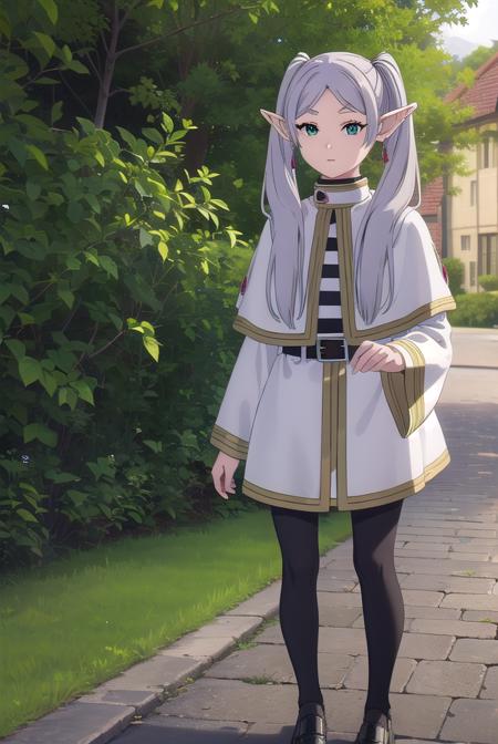 frieren, <lora:frieren-lora-nochekaiser:1>,
frieren, long hair, twintails, (green eyes:1.5), grey hair, pointy ears, elf,
BREAK shirt, long sleeves, jewelry, pantyhose, earrings, striped, black pantyhose, capelet, striped shirt,
BREAK looking at viewer, upper body, (full body:1.2),
BREAK outdoors, sky, nature,
BREAK <lyco:GoodHands-beta2:1>, (masterpiece:1.2), best quality, high resolution, unity 8k wallpaper, (illustration:0.8), (beautiful detailed eyes:1.6), extremely detailed face, perfect lighting, extremely detailed CG, (perfect hands, perfect anatomy),