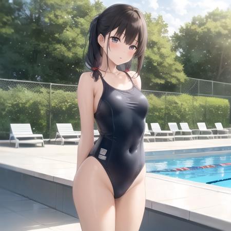 masterpiece, best quality, <lora:sukumizu-v3:1>, school_swinsuit, sukumizu,1girl , standing, swimming pool