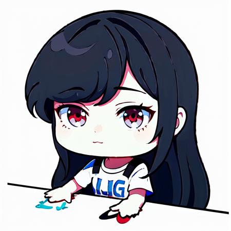 Highly detailed, High Quality, Masterpiece, beautiful, BongoCatP2, <lora:BongoCat:1.0>, black hair, red eyes, shirt, white shirt, long hair