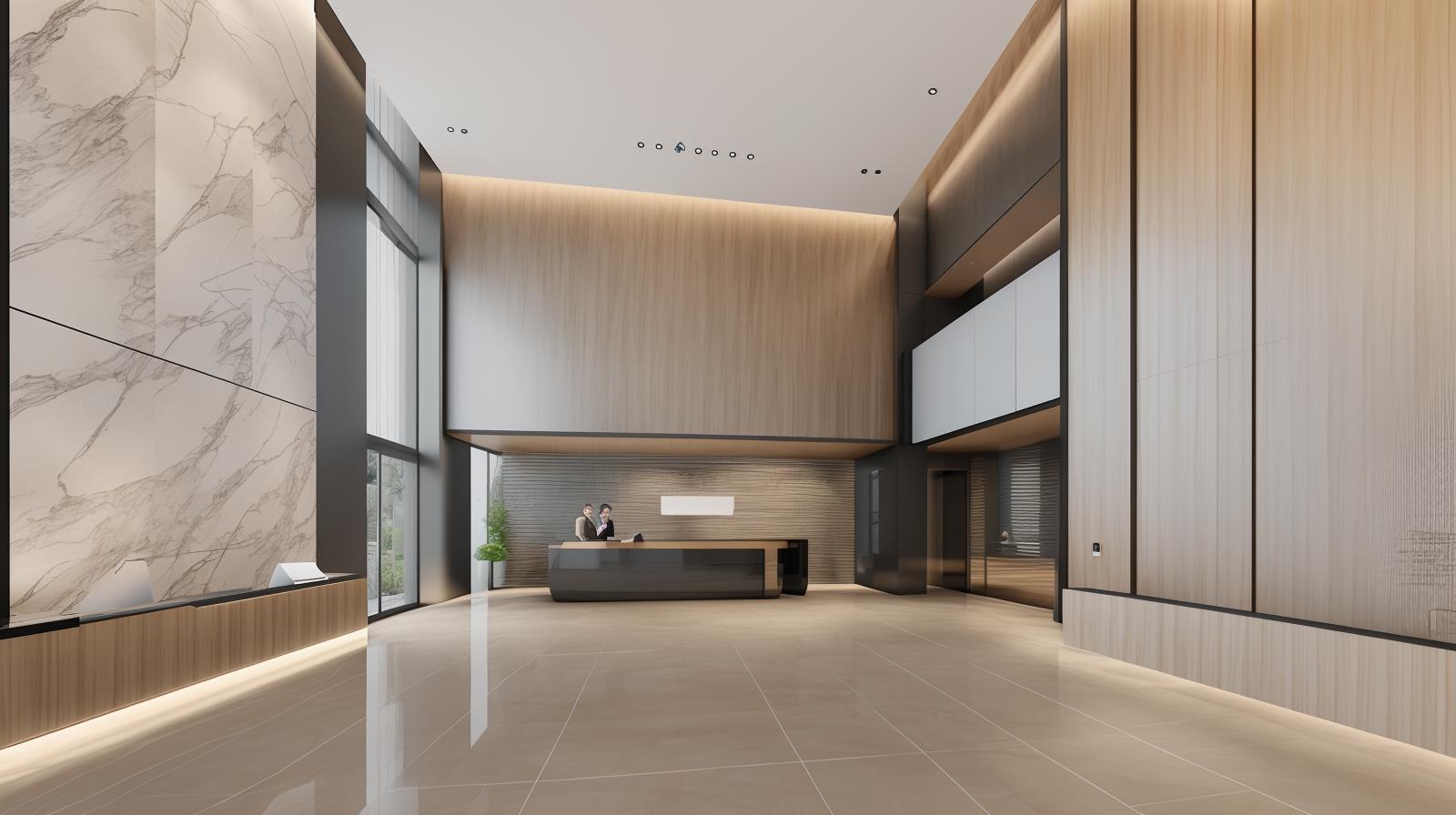 Modern simple and bright office lobby morden image by jiaojiaozi