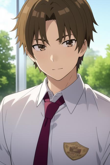 masterpiece, best quality, high quality, 1boy, solo, male focus, looking at viewer, upper body, <lora:matsuyuki_atsumu:0.70>, matsuyuki_atsumu, brown hair, brown eyes, white shirt, , collared shirt, school uniform,