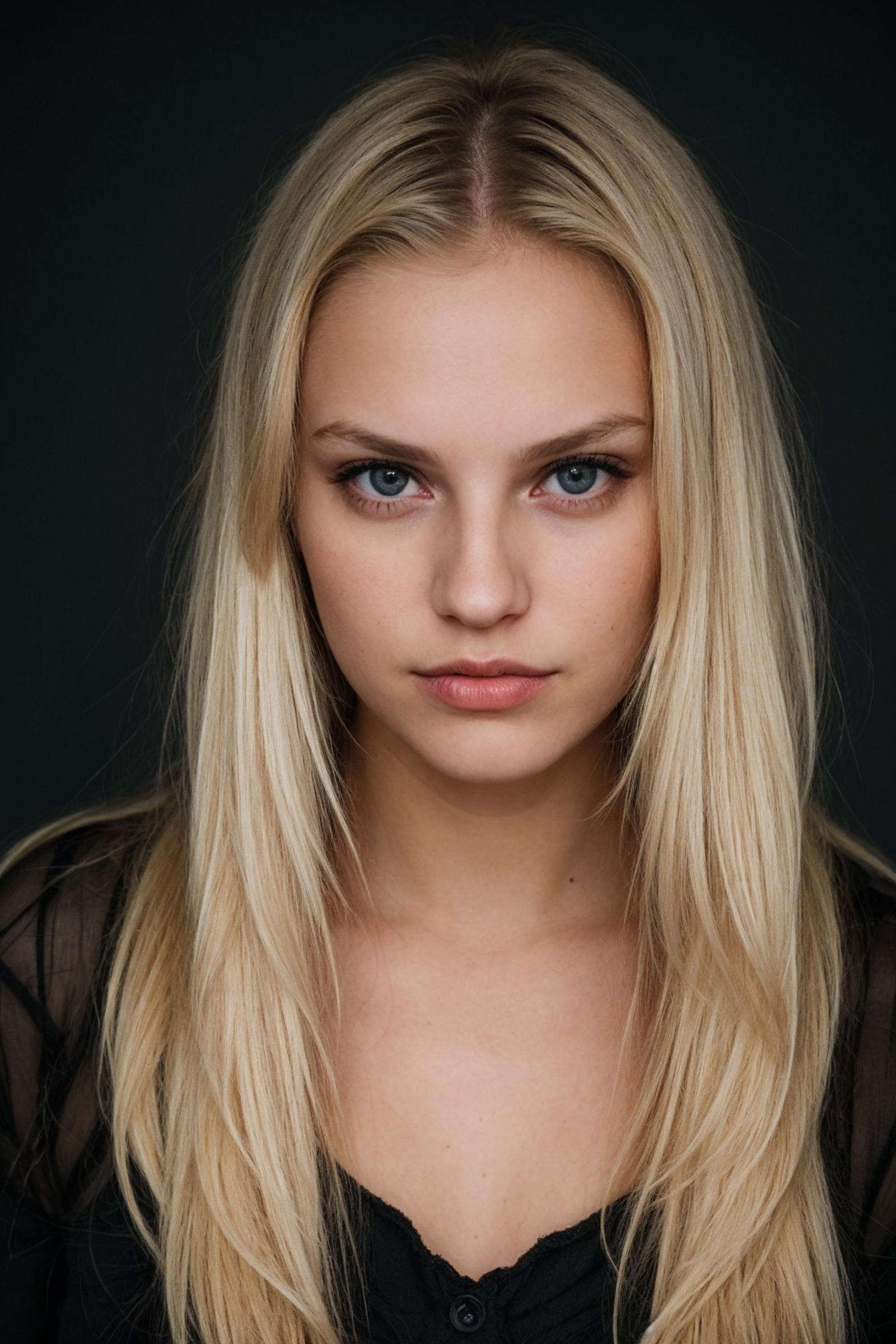 Blonde Woman with Blue Eyes Staring at the Camera