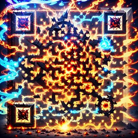<lora:ExplosionMagic:0.5> , explosionmagic ,   smoke, glowing aura ,  magic explosion  ,  excessive energy, smoke ,  magic circle ,  
red grimoire, A red  book of spells in mystical cover, studded with a rune , gameicon,<lora:GameIconResearch_book3_Lora:0.7>,
masterpiece,best quality, masterpiece, HD Transparent background,  (simple background:1.2), dark background,   <lora:epi_noiseoffset2:1>
