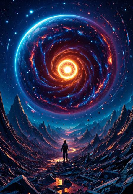 masterpiece, best quality, absurdres, Ultra-HD, 8K cinematic, hyperdetailed, intricate, very aesthetic, stunning composition, vibrant, incredible lighting, sharp focus, Japanese anime style, American comic style, dynamic color palette,
**annihilation phantoms' final frontier, cosmic ruin landscape, shattered planet fragments, gravitational anomalies, black hole vortex, collapsing galaxy, Capricorn constellation embedded in debris, desolate yet majestic, dark matter essence, cold spectral light, dramatic perspective, grand scale, otherworldly landscapes.**
CosmicStyle, aidmaMJ6.1.aidmaimageupgrader.