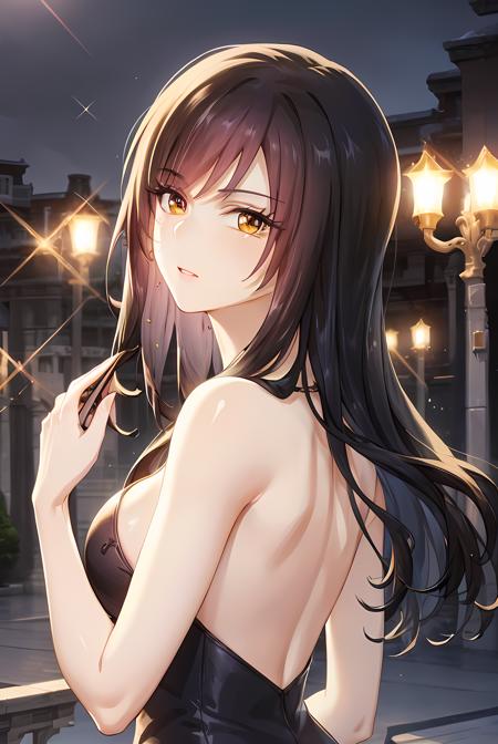 (masterpiece:1.2, best quality), (finely detailed beautiful eyes: 1.2), solo focus,  landscape,  (extremely detailed CG unity 8k wallpaper, masterpiece, best quality, ultra-detailed, best shadow), (detailed background), (beautiful detailed face, beautiful detailed eyes),   1girl, YeChenXi , long hair  , luxury, rich, gold, diamond, Crystal,  ,breasts, High contrast, beautiful elegant woman, adult, (best illumination, an extremely delicate and beautiful),(amazing backround, outdoors), looking at viewer,beautiful detailed glow,