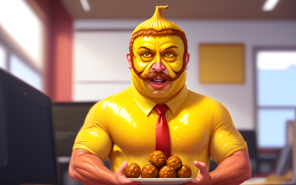 now it's time for banana peel meatball man to serve, says the greatest officebeast in the world, and that is all that is.