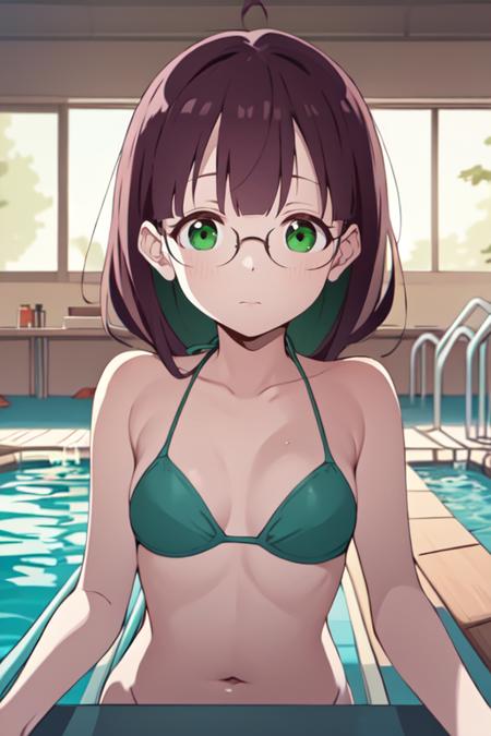 TakumiR4 1girl, bangs, glasses, green eyes, purple hair braid