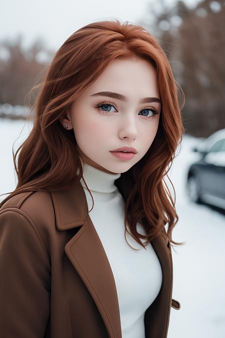 photo of (r3natavall:0.99), a woman, RAW, close portrait photo, long brown coat, turtleneck, long haircut, pale skin, slim body, (high detailed skin:1.2), 8k uhd, dslr, soft lighting, high quality, film grain, Fujifilm XT3 sharp focus, f 5.6