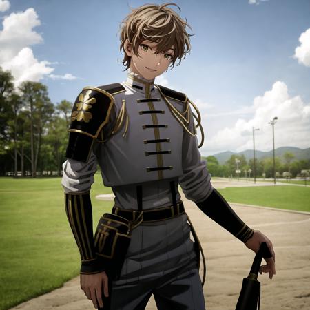 <lora:MonoyoshiSadamune:0.7>, masterpiece, 1boy, Monoyoshi_sadamune, best quality , solo, standing, cowboy shot, detailed background at the park, shadows, [[realistic]],