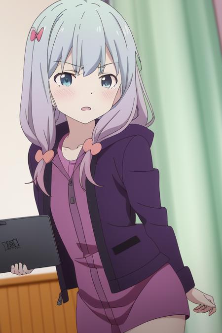 <lora:Eromanga_izumi sagiri:0.7>  izumi sagiri, green jacket, purple dress
wacomtablet, 8k, masterpiece, absurdres, anime,