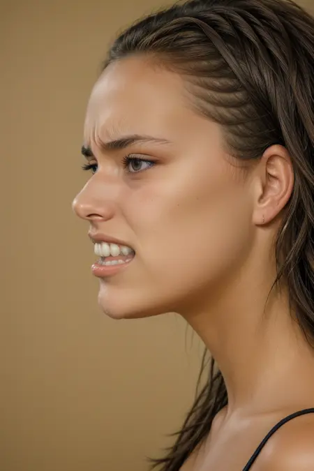Females clenching teeth concept