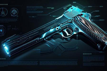 best quality, perfec proportions, masterpiece, 8k diagram of realistic colt 1911 bioluminescent , J_diagram