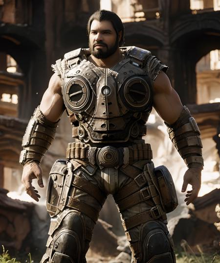 full_beard_dom_santiago, latino, (armor), standing, ruins, natural color, big muscle,muscular [<lora:Bearded_Dom_Santiago:0.85> #cmd\(cooldown\(0.5\)\)]