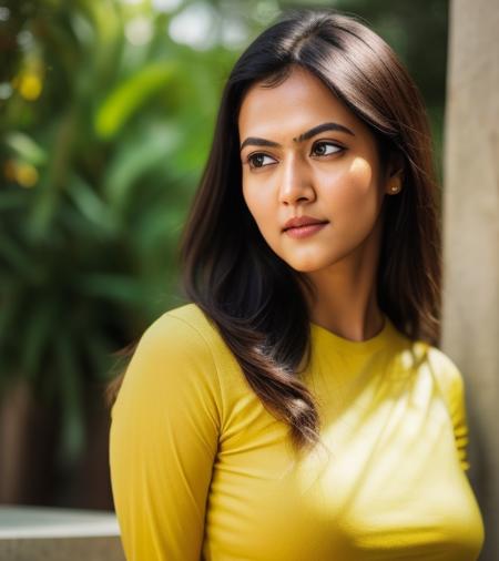 aparna, black long hair, wearing yellow t-shirt and white jeans, street of rome, (big breasts:1. 2), solo, detailed face, symmetrical, cute, lips, bright eyes, realistic pupils, looking away, standing, subsurface dispersion, detailed skin, mid-thigh, table, detailed background, objects, realistic proportions, blush, masterpiece, best quality, realistic, hyperrealistic, sharp focus, SFW, detailed skin, detailed eyes, realistic eyes, canon eos r3, detailed face, (TungstenDispo: 1. 2), raw photo, bold, bright colors, dslr, dramatic lighting, high quality, film grain, Fujifilm XT3, (strong backlight:1.1), analog style (liminal space), by Tadao Ando, (freckles and moles and skin pores:0.8)<lora:Aparna:1>