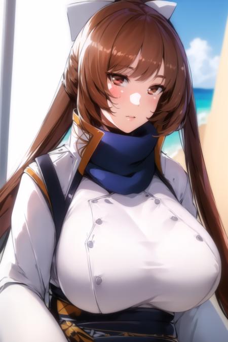 (day:1.7), cloud, beach,blue sky,
Standing at attention,
bikini,jacket,wide sleeves,White_uniform,White_outfit,Short_Pants,black legwear,japanese clothes, blue scarf,
<lora:Aya_Kujyou_Final_Gear-KK77-V2:0.85>,
brown eyes, brown hair,bangs, Long_hair, Red_eyes,ponytail, white ribbon,
1 girl, 24yo,mature female,Beautiful Finger,Beautiful long legs,Beautiful body,Beautiful Nose,Beautiful character design, perfect eyes, perfect face,
looking at viewer, in the center of the image,focus on face,
NSFW,official art,extremely detailed CG unity 8k wallpaper, perfect lighting,Colorful, Bright_Front_face_Lighting,
(masterpiece:1.0),(best_quality:1.0), ultra high res,4K,ultra-detailed,
photography, 8K, HDR, highres, absurdres:1.2, Kodak portra 400, film grain, blurry background, bokeh:1.2, lens flare, (vibrant_color:1.2)
(Beautiful,Large_Breasts:1.2), (beautiful_face:1.5),(narrow_waist),