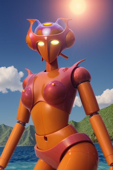 , a masterpiece  photo of (afrodit4 robot ) in the  water sexi  ,3d render, volumetric lighting, photorealistic  <lora:Mazingery02:.8>