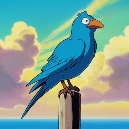 anime screencap in vwst artstyle of a bird on a pole, hd, 4k, high-quality