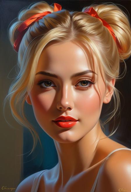 Her presents radiate , score 9,score 8 up,score 7 up,score 6 up,score 5 up,Full figure painting of a woman ,yassification,  beauty filter ,look at viewer,  mysterious, alluring, fusion of Vladimir Volegov and Frank Cho style, set against a complex background that invokes the charm of etno style, her blonde hair with messy bun,meticulously rendered, perfect lighting and composition,flirty gaze, soft smile, ,deep emotions, masterpiece with vivid colors, highly detailed, ultra-realistic, ((global light, chiaroscuro, ray tracing:1.2))  Hollywood light, ray tracing, chiaroscuro, (extra high quality:1.5)