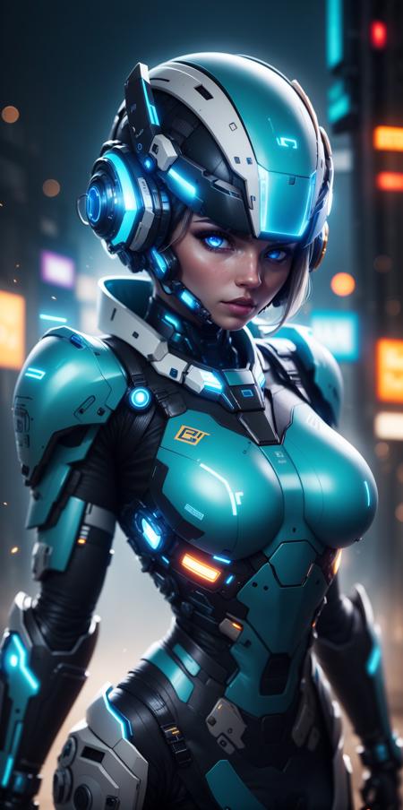 1girl,  solo,  looking at viewer,  blue eyes,  blurry,  lips,  blurry background,  glowing,  helmet,  glowing eyes,  science fiction,  power armor,<lora:EMS-273755-EMS:1.000000>,<lora:EMS-62703-EMS:0.300000>