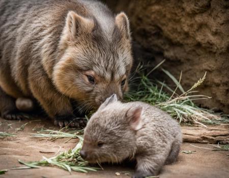 (raw photo) mama and joey eating, sunny day, noon, joey, baby