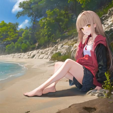 (masterpiece), 1girl, Mahiru Shiinam, at the beach, (loose hair)