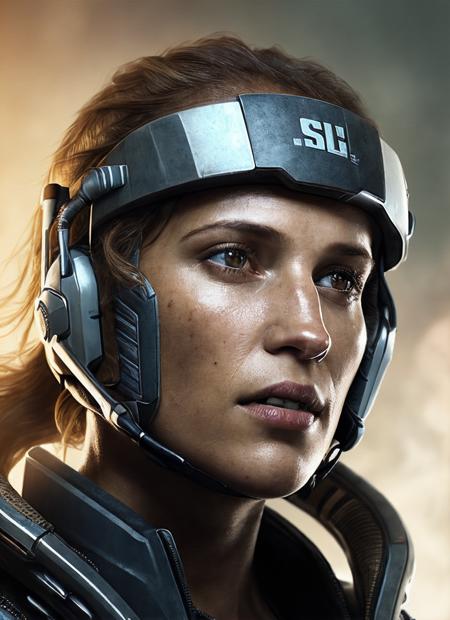 close up photo of sks woman, rugged space trucker, inside industrial spaceship, futuristic science fiction, action scene, digital concept art, realistic, intricate detailed textures, filmic, cinematic, environmental character portrait, <lora:locon_aliciavikander_v1_from_v1_64_32:1.25>