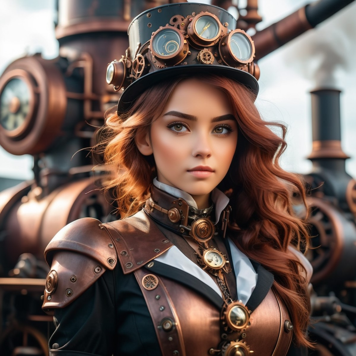 photo, 8k portrait steaming engines, in a mecha-steampunk ,1girl, style.<lora:ornate:1.99>