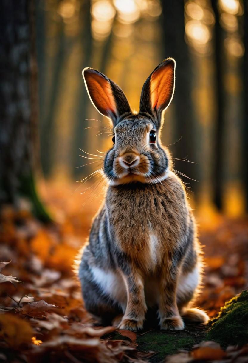 RAW photo a rabbit, deep old mystical forest, mild evening light, sidelight, cinematic light, soft light. autumn,