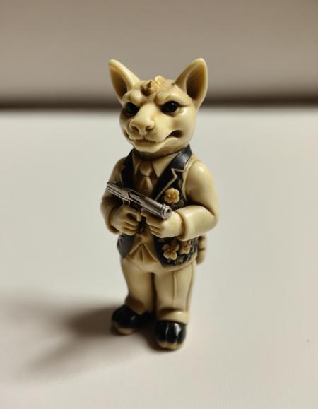  photo,anthro FOODOG male,netsuke, mobster holding thompson gun 