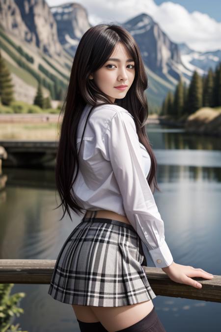 1 woman, 22yo, realistic, masterpiece, high detailed skin, looking at viewer, full body shot, scenic view, long hair, black hair
<lora:A5_Shirt_Skirt_By_Stable_Yogi:0.8> black thighhighs, pleated skirt, plaid skirt, one side up, white shirt, miniskirt