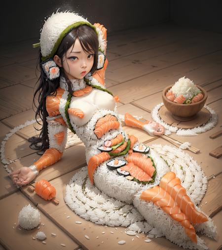 <lora:SushiStyle:1> SushiStyle body made out of rice