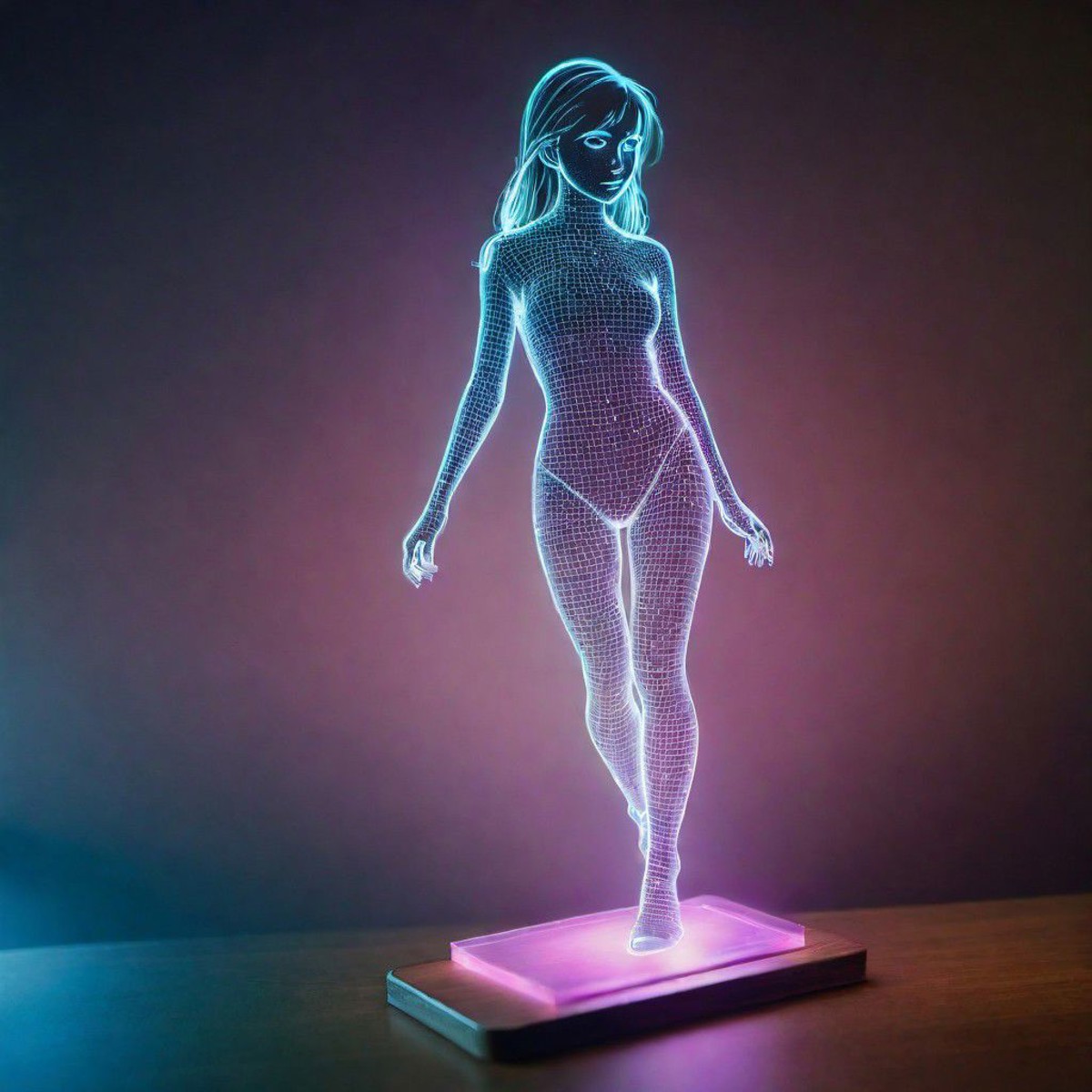 laser hologram of a girl,
on the table, high detail, high resolution