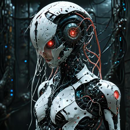 (biopunk sexy woman turning into jellyfish :1.2) with cybernetic features, cinematic, cyberpunk elements, amazing detailed, grim sci-fi, biomorph, organic and mechanical, natural light, beautiful cleavage, glowing red eyes  <lora:Dark_Futuristic_Circuit_Boards:0.6>  circuitboard, dark futuristic  <lora:hyperkraximalism_v1-1:0.2> <lora:Faceless_Cyborgs:0.85>