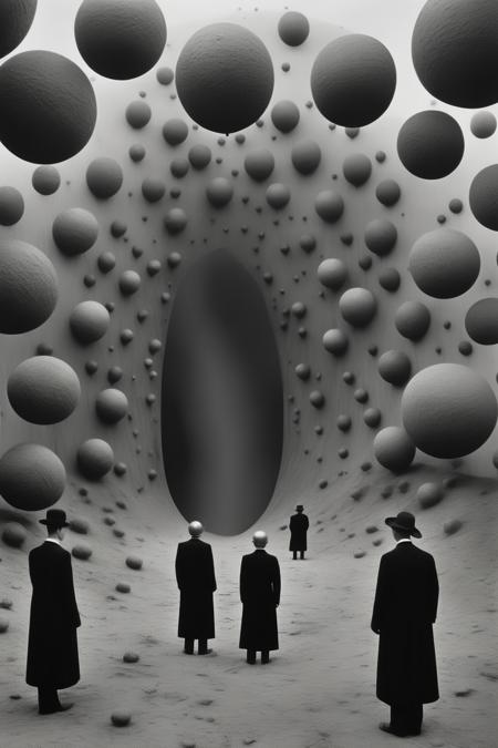 <lora:Gilbert Garcin Style:1>Gilbert Garcin Style - The Outer Gods, with forms and attributes that defy human understanding. existing beyond the limitations of physical reality. These entities operate on a cosmic scale, with power and influence that surpasses human comprehension. liminal space, eldritch cosmic horror, surreal experimental photography, Ultra-Wide Angle, grit and grain, Epic Wide Shot. by Oskar Schlemmer, Jol - Peter Witkin. hyperrealistic details, luminism, otherworldly realism