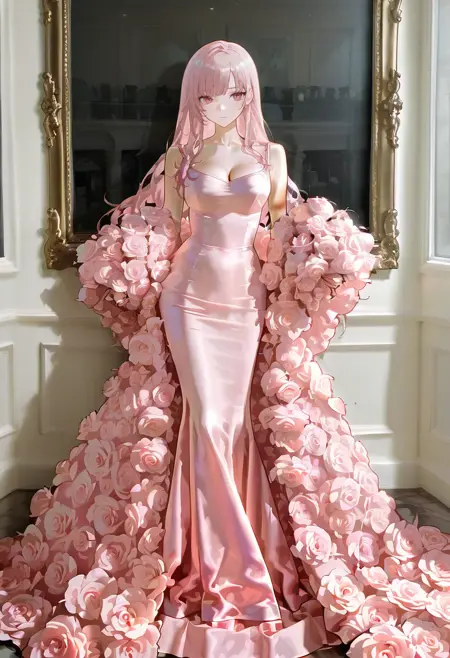 Pink Dress & Rose Shawl