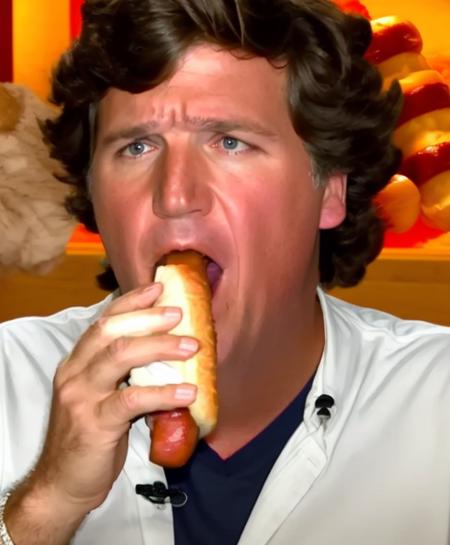 Tuckercarlson person ((eating a fat hotdog))