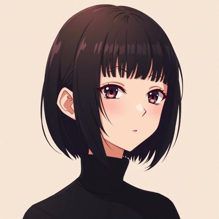 Black hair,  short woman, fringe hairstyle, bob hairstyle, anime
