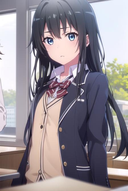 yukinoyukinoshita, <lora:yukino yukinoshita s2s3-lora-nochekaiser:1>, 
yukino yukinoshita, black hair, blue eyes, long hair, ahoge, (small breast:1.2),
BREAK blazer, cardigan, jacket, plaid, plaid skirt, school uniform, skirt, sobu high school uniform,
BREAK indoors, classroom,
BREAK looking at viewer, (cowboy shot:1.5),
BREAK <lyco:GoodHands-beta2:1>, (masterpiece:1.2), best quality, high resolution, unity 8k wallpaper, (illustration:0.8), (beautiful detailed eyes:1.6), extremely detailed face, perfect lighting, extremely detailed CG, (perfect hands, perfect anatomy),