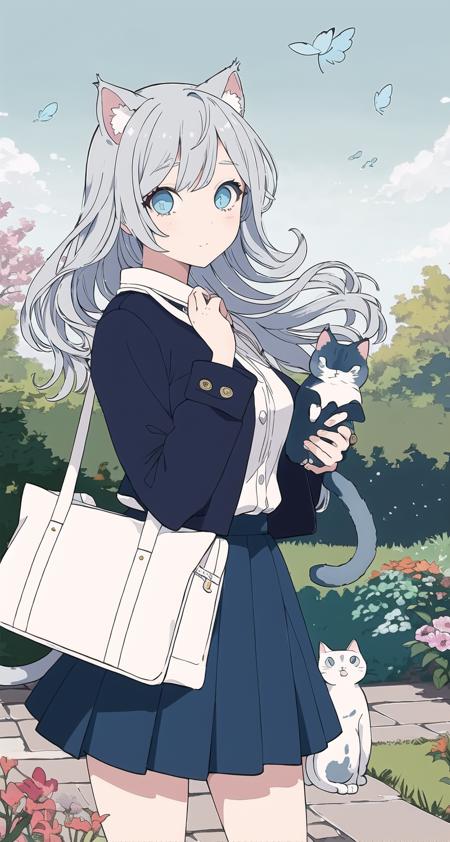 original, (masterpiece), (illustration), (extremely fine and beautiful), perfect detailed, photorealistic, (beautiful and clear background:1.25), (depth of field:0.7), (1 cute girl with (cat ear and cat tail:1.2) stands in the garden:1.1), (cute:1.35), (detailed beautiful eyes:1.3), (beautiful face:1.3), casual, silver hair, silver ear, (blue hair:0.8), (blue ear:0.8), long hair, coat, short skirt, hair blowing with the wind, (blue eye:1.2), flowers, (little girl:0.65), butterflys flying around

,<lora:QUTESTYLE-000015:1>




Negative prompt: lowres, bad anatomy, bad hands, text, error, missing fingers, extra digit, fewer digits, cropped, worst quality, low quality, normal quality, jpeg artifacts, signature, watermark, username, blurry，bad feet, mutilated body, (own_ hands_ together)，long neck, extra limbs
Steps: 18, Sampler: DPM++ SDE Karras, CFG scale: 6.5, Seed: 3158881746, Size: 448x832, Model: 自由熔炉53-2142-1406-0123, Denoising strength: 0.42, Clip skip: 2, Hires upscale: 1.8, Hires upscaler: ESRGAN_4x, Lora hashes: "QUTESTYLE-000015: fc4dde93f346", Version: v1.4.0