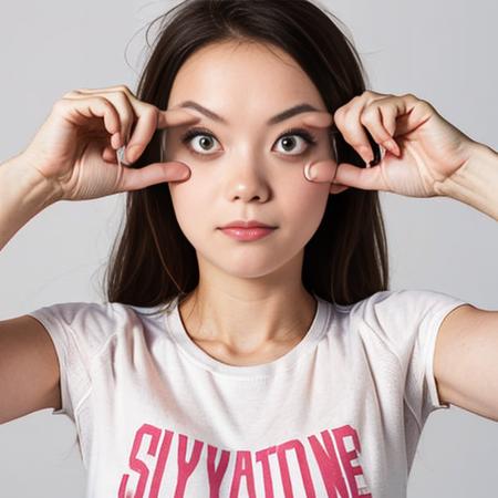 stayawake, 1girl, solo, ((sfw)), masterpiece, best quality, camera photo, realistic, studio lighting,   <lora:StayAwake:0.88>, t-shirt, ((upper body)), idle face