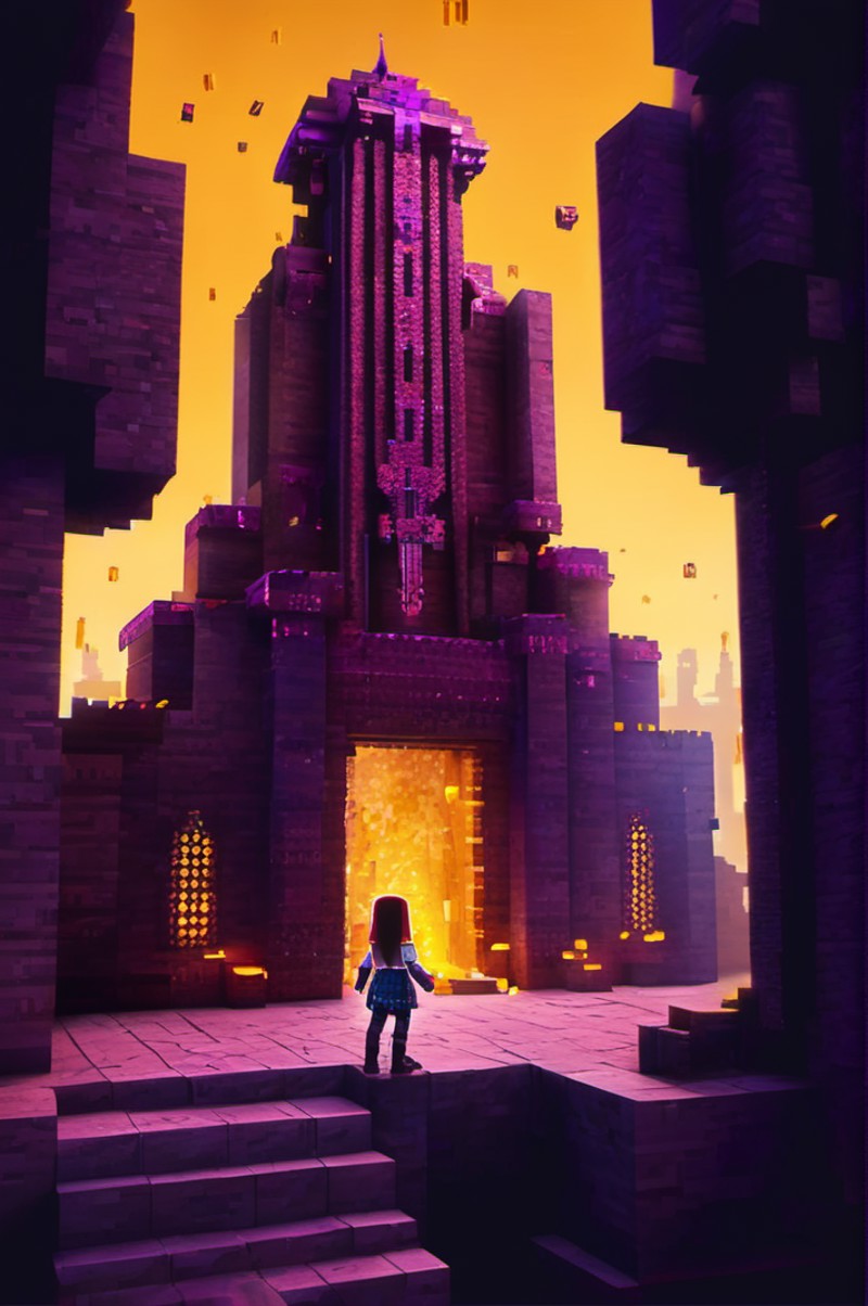 girl  in  Minecraft: Nether Stronghold: A fortress built from dark materials within the Nether, filled with aggressive mob...