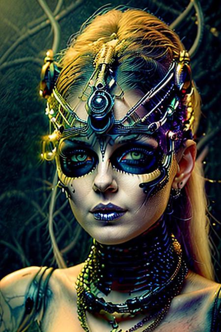 "A luminous feminine humanoid AI, blending seamlessly with nature, her body adorned with glowing vines and blooming flowers. Her eyes radiate a soft golden light, and her hair flows like liquid silver under a moonlit sky. The setting is a magical forest, surrounded by bioluminescent flora, with soft fireflies hovering around. Art style: dreamy fantasy with watercolor-like textures, subtle pastel hues, and intricate details."
NEG_EMBED_STABLE_YOGI_V3, cyberg1gerng, cyberg1gerng face,