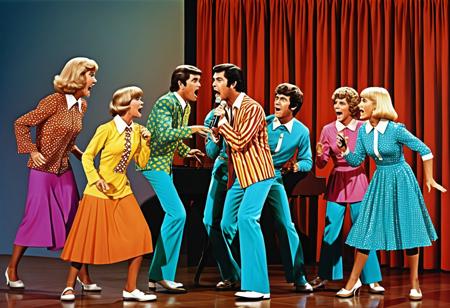 Expressionism - The Brady Bunch performing in a talent show together digital illustration