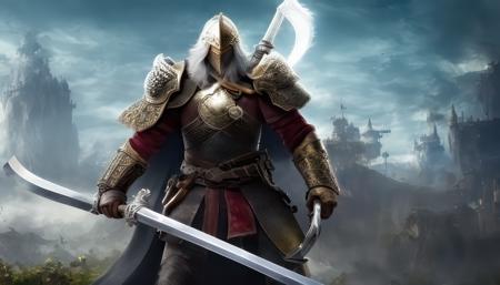 1 man, helmet, armor, sword, long white hair, old man,
warrior, battle field, castle, full head, (standing), (looking up),
elden ring style, contest winner, fantasy art, high quality fantasy,
((masterpiece)), (extremely detailed CG unity 8k wallpaper),
masterpiece, detailed, high quality, intricate details, best quality,
perfect face, SHARP, 4k, UHD,
full body, 
full head, dynamic pose,