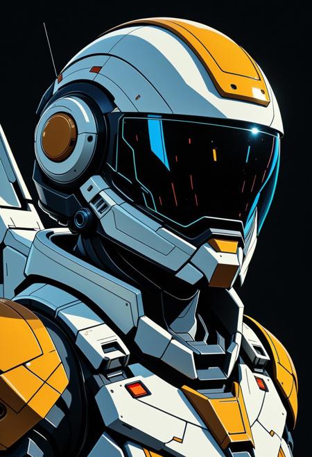 mecha pilot, cel shading, cockpit view, helmet reflections, dramatic anime lighting, bold contour lines, saturated hues, anime cel style, smooth flat color fills, hard shadow transitions, bold inking, simplified textures, minimal lighting, crisp details