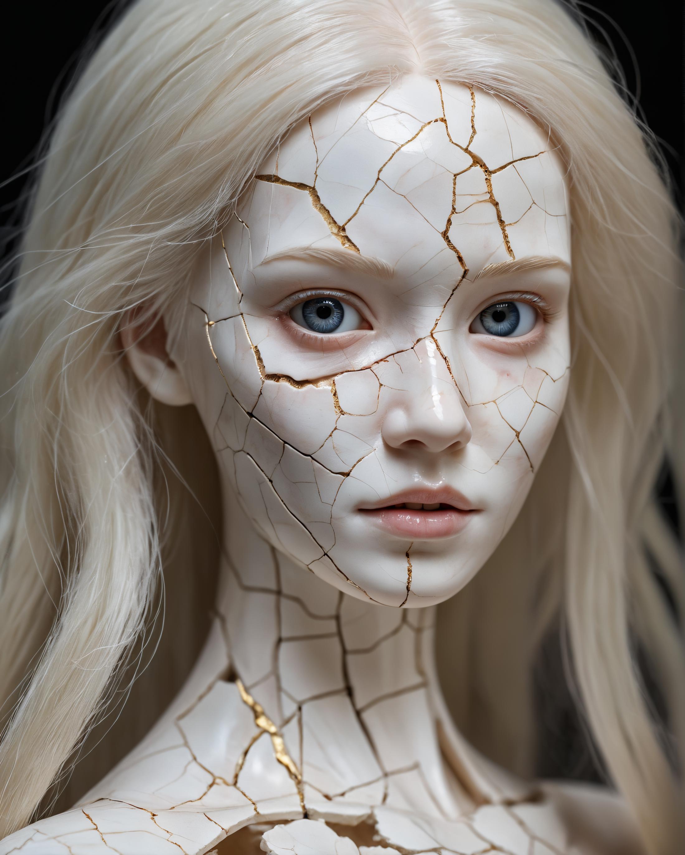 Doll with chipped white paint on face and neck.